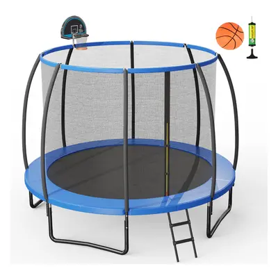 12 FT Outdoor Trampoline Jumping Exercise Fitness Play w/Basketball Hoop