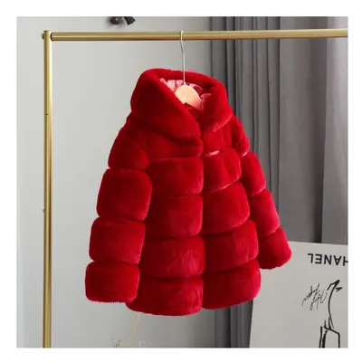 (Red, Years) Kids Girls Rabbit Fur Coat Padded Winter Jacket UK