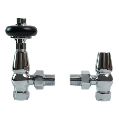 (Chrome) Traditional Antique Design TRV Thermostatic Brass Angled Radiator Valves Pair