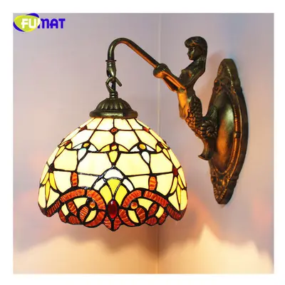 (6) Tiffany Retro Mermaid Wall Lamps Stained Glass Baroque Asile Stair Wall Mounted Art Decor Sc