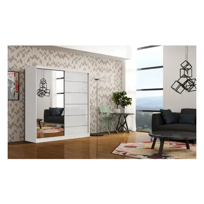 (150 cm ) MN Furniture Infinity White High Gloss and Mirror Sliding Door Wardrobe