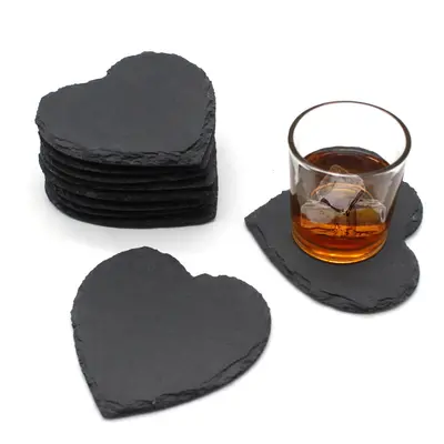 (50pcs) Slate Heart Coasters Tea Coffee Table Mat 11cm