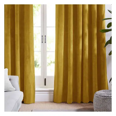 (Ochre Yellow, 90" x 90" (228cm x 228cm)) Blackout Curtains Crushed Velvet Curtain Pair with Tie