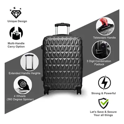 (BLACK) Hard Shell Suitcase Spinner Wheels ABS Trolley