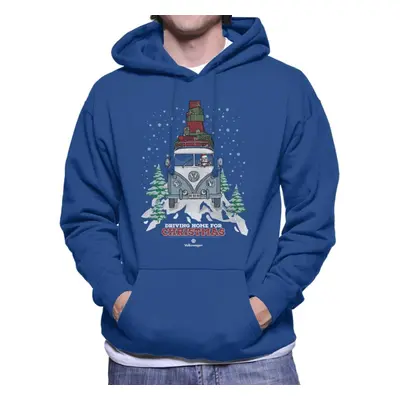 (2XL, Royal Blue) Volkswagen Christmas Driving Home For Christmas White Logo Men's Hooded Sweats