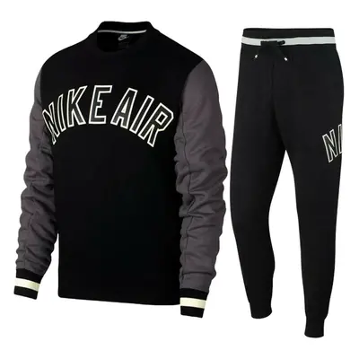 (Black, L) Nike Air Mens Full Tracksuit Set Fleece Crew Sweatshirt Joggers