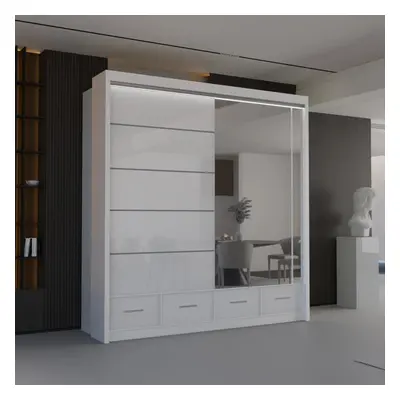 (White, 208) Malega High Gloss Sliding Mirror Door Wardrobe