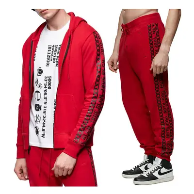 (Full Tracksuit, 2XL) True Religion Mens Tracksuit Hoodie Jogger Red