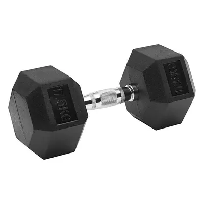 (1x 17.5kg) Hex Dumbbells Iron & Rubber Weights - Black