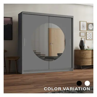 (Grey, 150CM) MN FURNITURE Moon Mirror Sliding Door Wardrobe