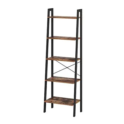 VASAGLE Ladder Shelf, 5-Tier Industrial Bookcase, Storage Unit, with Metal Frame, for Living Roo