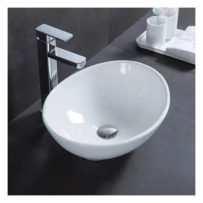 Oval Modern Bathroom Countertop Basin Sink Wash Bowl Curved White Ceramic 410mm