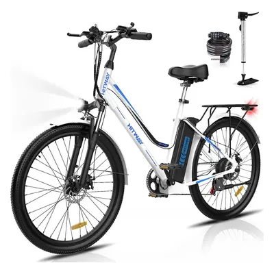 (White-blue) HITWAY Electric Bike, E-bike City Bike 26" Up 90KM