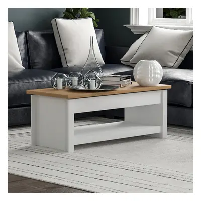 (White & Oak) Arlington Coffee Table Sliding Top Storage Drawer