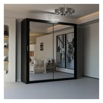 (Black, 150cm) MN FUNITURE Hamburg Double Sliding Door Wardrobe