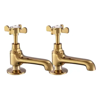 Basin Tap Pair Gold Basin Sink Hot and Cold Taps Cross Handles Bathroom Taps Traditional Bathroo