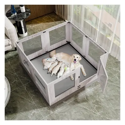 Wooden Dog Whelping Box: Large Indoor Tempered Glass Puppy Playpen