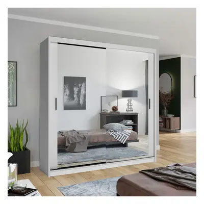 (White, 90cm) MN FURNITURE Double Mirror Sliding Door Wardrobe