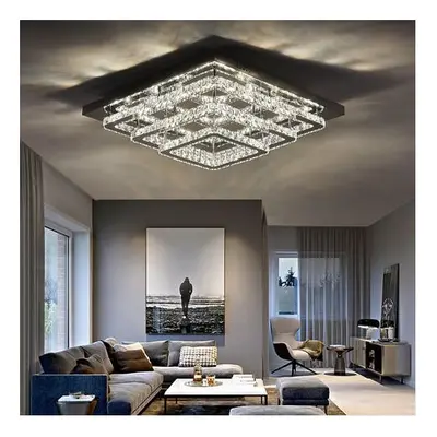 (70cm Level-Square, Cool White) Modern LED Ceiling Light Crystal Flush Chandelier