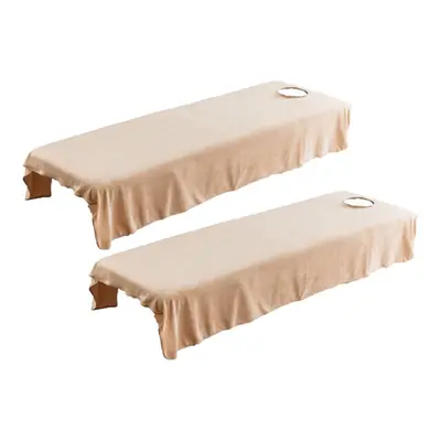 2Pcs Soft Crystal Velvet Massage Bed Sheet Blanket With Hole 31x75inch Camel