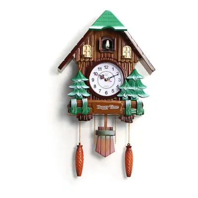 Large Size Wood Cuckoo Clock Green Hut Swing Wall Alarm Art Handcraft Room Decor