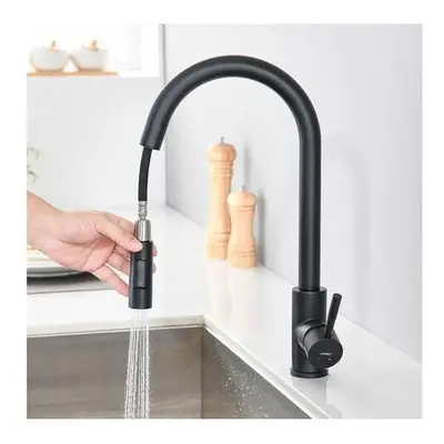 Lonheo Kitchen Faucet with Pull-Out Spray Matte Black Rotatable Stainless Steel Sink Kitchen Mix