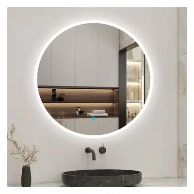 (600mm) Aica Round Bathroom Mirror LED Lights Demister