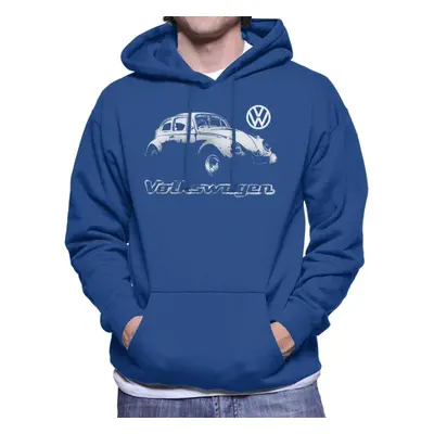 (2XL, Royal Blue) Volkswagen Beetle Faded Spray Paint Aesthetic Men's Hooded Sweatshirt