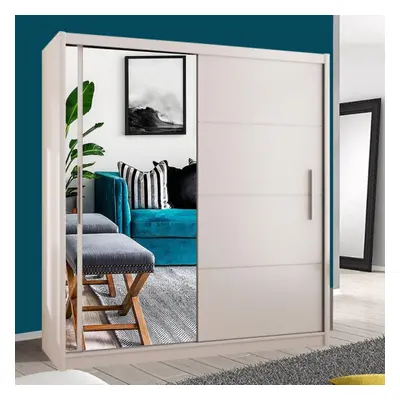 (White, 203cm) MN FURNITURE Vision Sliding Door Mirror Wardrobe