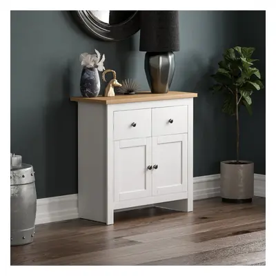 (White & Oak) Arlington Drawer Door Sideboard Cabinet Oak Top