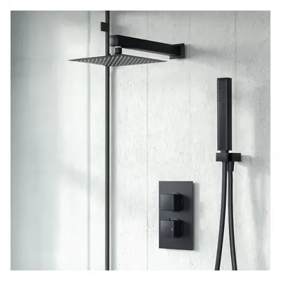 Voilet Dial Outlet Square Concealed Thermostatic Mixer Valve, Shower Head & Handset Matte Black