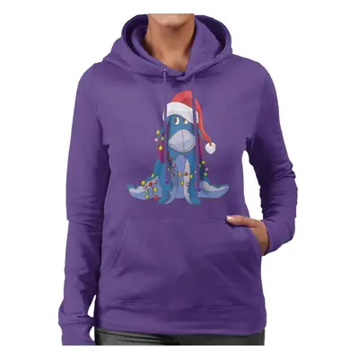 (M, Purple) Disney Christmas Eeyore Tangled In Festive Lights Women's Hooded Sweatshirt