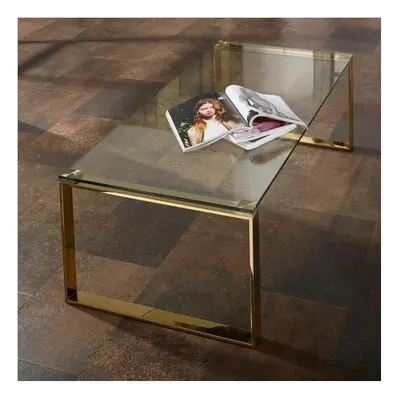 Megan Clear Glass Rectangular Coffee Table With Gold Legs