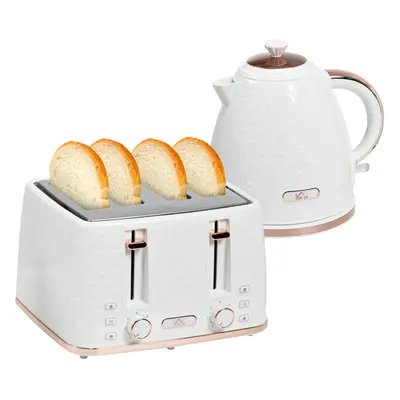 HOMCOM 1.7L Kettle and Toaster Set with Defrost Reheat and Crumb Tray White