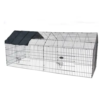 Metal cage run enclosure with a gabled roof