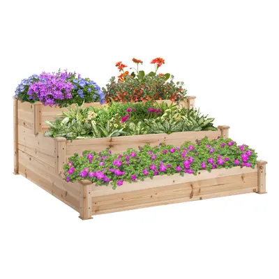 Outsunny Wooden Raised Bed 3-Tier Planter Kit Elevated Plant Box 124x124x56cm