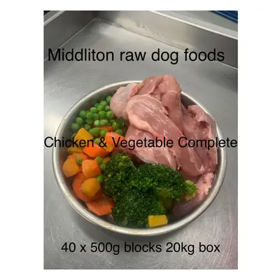 Dog Food Frozen Chicken & veg complete meal 40x500g bags 20kg box