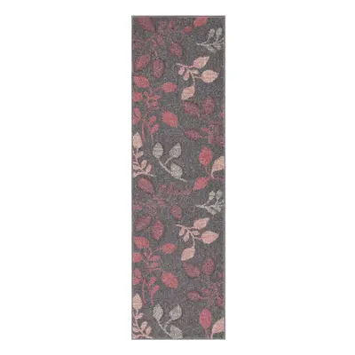 (16. V Floral - Pink Grey, Hallway Runner : x cm) Modern Geometric Floral Abstract Area Rugs Che