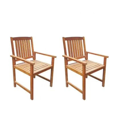 vidaXL 2x Solid Acacia Wood Outdoor Dining Chairs Brown Garden Seats with Arms