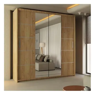 (Oak, 203cm) Winnipeg Double Door Sliding Mirror Wardrobe