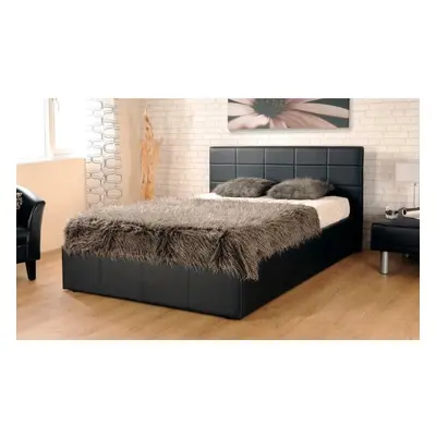 (4ft6 Double, Black) Ezra Faux Leather Ottoman Storage Bed with Ivy Mattress