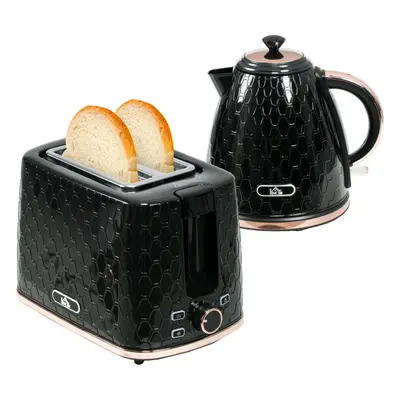 HOMCOM Kettle and Toaster Set 1.7L Fast Boil Kettle & Slice Toaster Set Black