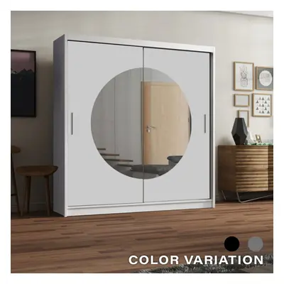 (White, 203CM) MN FURNITURE Moon Mirror Sliding Door Wardrobe