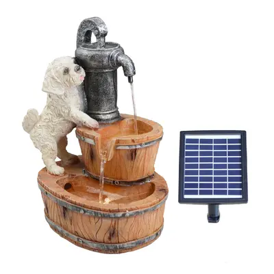 (SOLAR PUPPY FOUNTAIN) GEEZY Solar LED Statues Home Decoration Outdoor Garden Water Features Fou