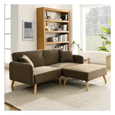 Zara Seater Fabric Sofa Bed in Brown, With Matching Stool