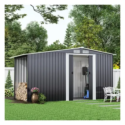 4x8ft Outdoor Garden Metal Storage Shed Log Wood Store House with Sliding Doors