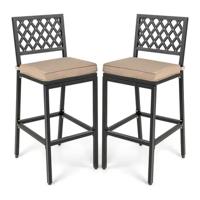 2 PCS Bar Chairs Patio Bar Stools Set w/ Footrest & Detachable Cushion