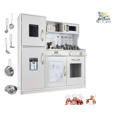 (White/Gold Edition) Large Kids Wooden Kitchen Play Set Kitchen Role Play Set With Utensils & Pa