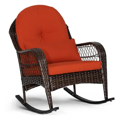 Outdoor Rattan Rocking Chair Patio Rocker W/ Cushions & Waist Pillow