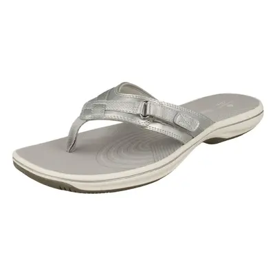 (Silver, UK 6) Ladies Clarks Toe Post Sandals Brinkley Sea